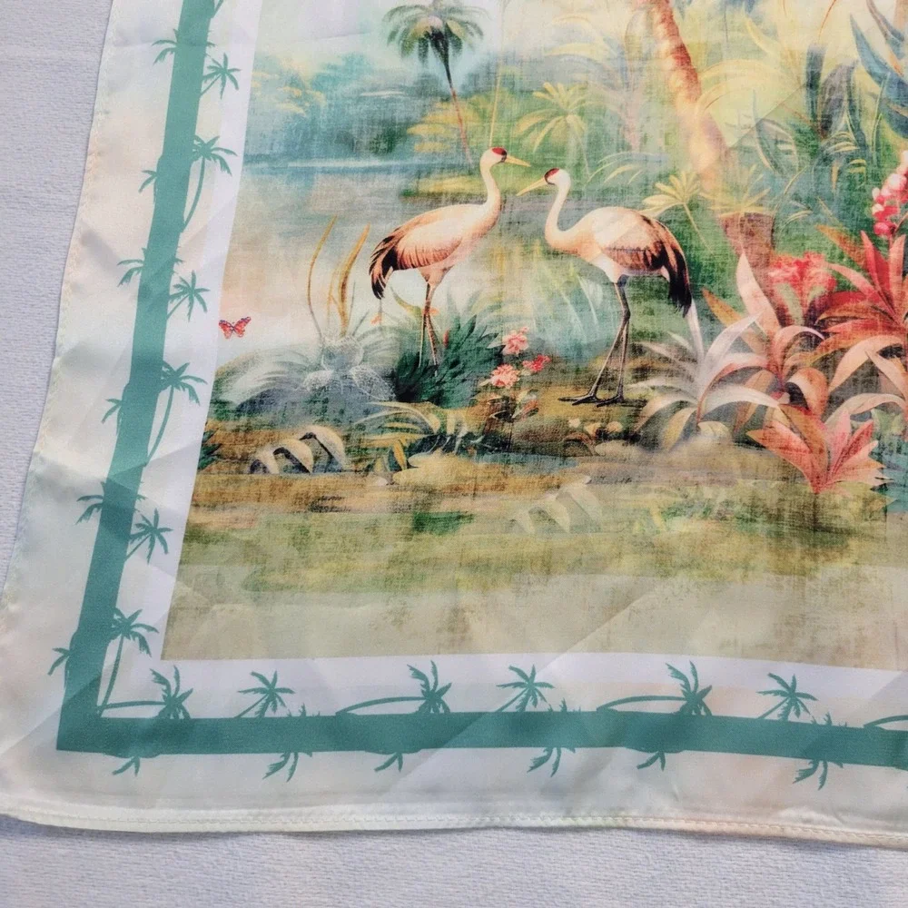 Tropical Jungle Crane Bird Square Scarf Satin  28x28 NWOT